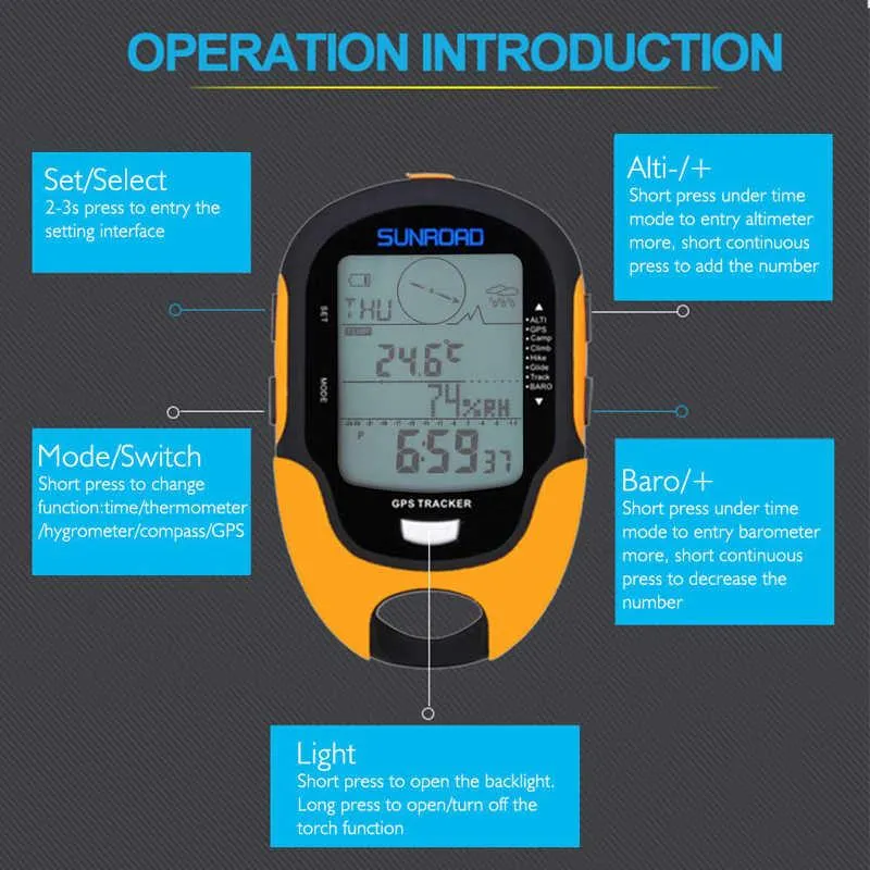 Accessoires Sunroad FR500 FR510 Handheld GPS Navigation Receiver portable portable Baromètre altimètre numérique Handheld Locator