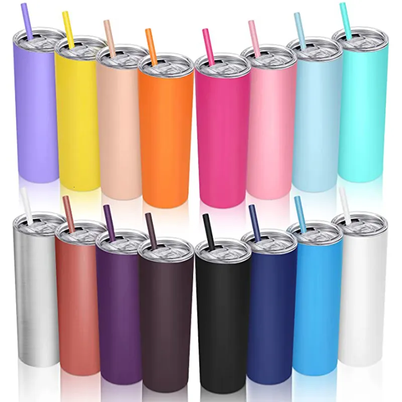 Gobelets 20oz Skinny Tumbler Bouteille d'eau thermos en acier inoxydable avec paille Tasse isolée Couvercle scellé Coloré Bachelorette Party Favor 230703