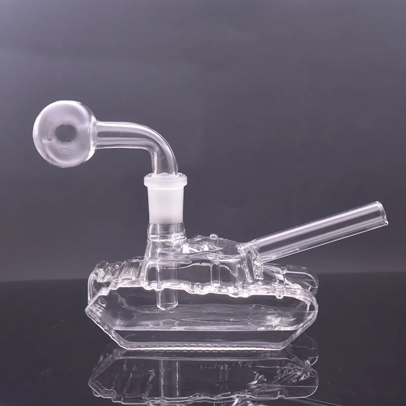 Groothandel TANK Vorm Glazen Oliebrander Bong Waterpijpen Waterpijp Dikke Bedwelmende Recelyer Ash Catcher Rigs met Glazen Oliebrander Pijpen 14mm Joint