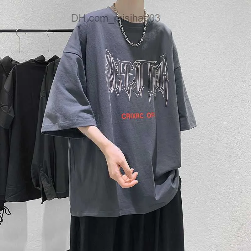 T-shirty męskie Męska letnia koszulka Gotycka główna ulica Ciemny czarny Punk Hip-hopowy nadruk Oversize Top Trend Koszulki z krótkim rękawem Męskie Preppy Streetwear Z230706