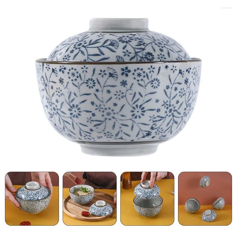 Ensembles de vaisselle Fournitures de cuisine Bol à soupe couvert Couvercle en céramique Conteneurs japonais Riz délicat Céramique Oeuf cuit à la vapeur