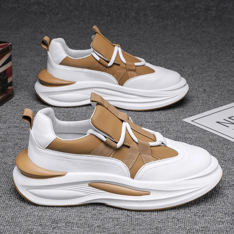 Dress Shoes Sneakers For Men Soft Sole Running Fashion Casual Leather Fabric Breathable Height Increased Flat Platform Board 230703