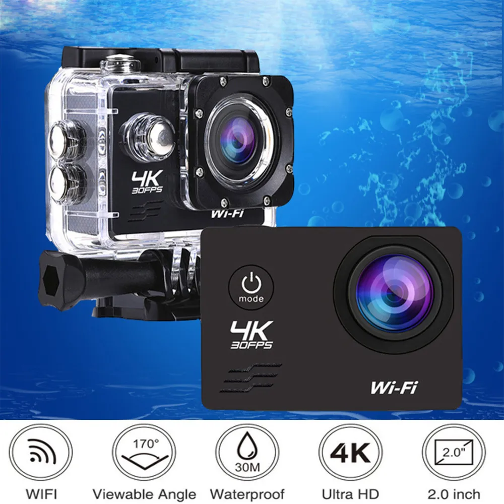 Спортивные видеокамеры Action Camera Ultra HD 4K 16.0MP Wi -Fi 2.0 "Экран 170D подводный 30 -метровый водонепроницаемый Pro Helme Cameras Cameras Sport Cam 230703
