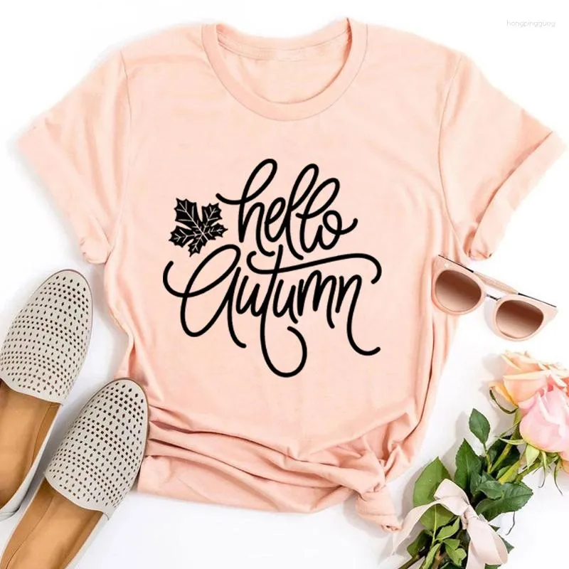 Magliette da donna Hello Autumn Shirt Maglietta autunnale I Love Top Lover Ringraziamento Tee Stagione Abiti estetici L
