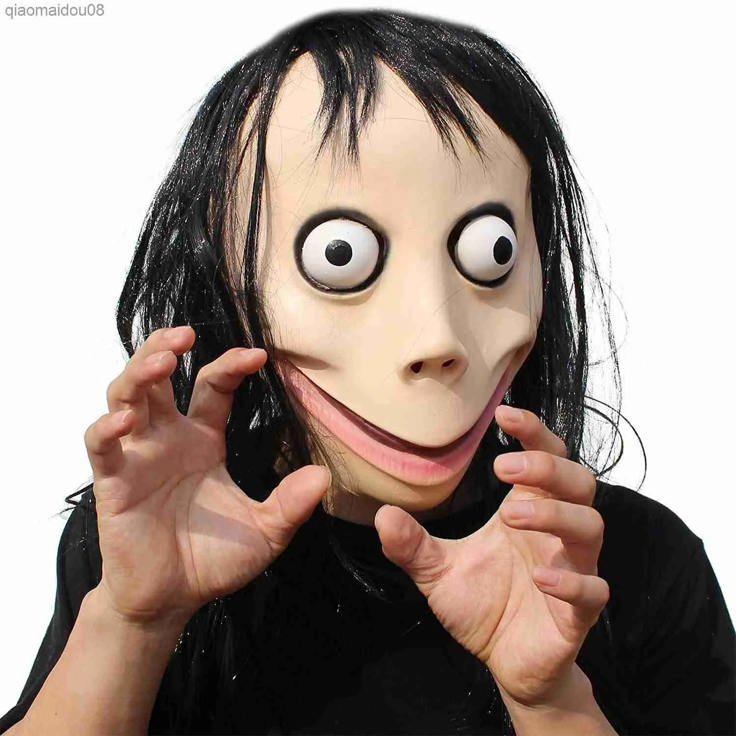 Máscara do Diabo do Terror Assustador Máscara Momo Assustadora Fantasia de Cosplay de Látex do Dia das Bruxas para Crianças e Adultos L230704