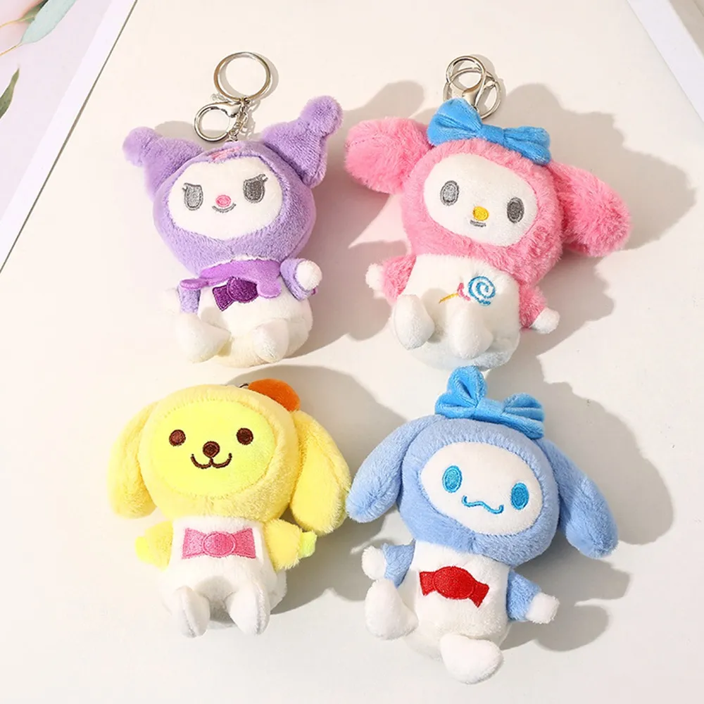 11,5-13CM Kawaii Nyckelring Plysch Anime Kuromi Doll Nyckelring Plysch Cinnamoroll Nyckelringar Väska Hängande Leksakspresent för tjejer 2204