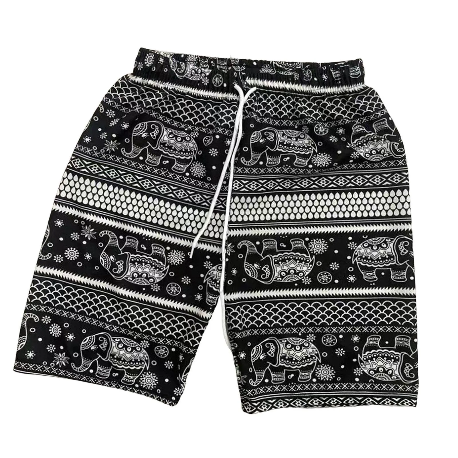 Summer Beach Shorts for Women Men Clothes Trendy Bohemian Drawstring Loose Boho Thailand Elephant Short Pants for Travel Walking