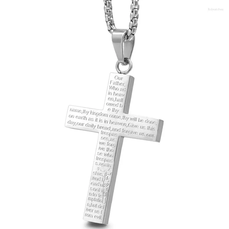 Pendentif Colliers Fiançailles Religion Anglais Bible Croix Collier Argent Couleur Femmes En Acier Inoxydable Crucifix Chrétien P810