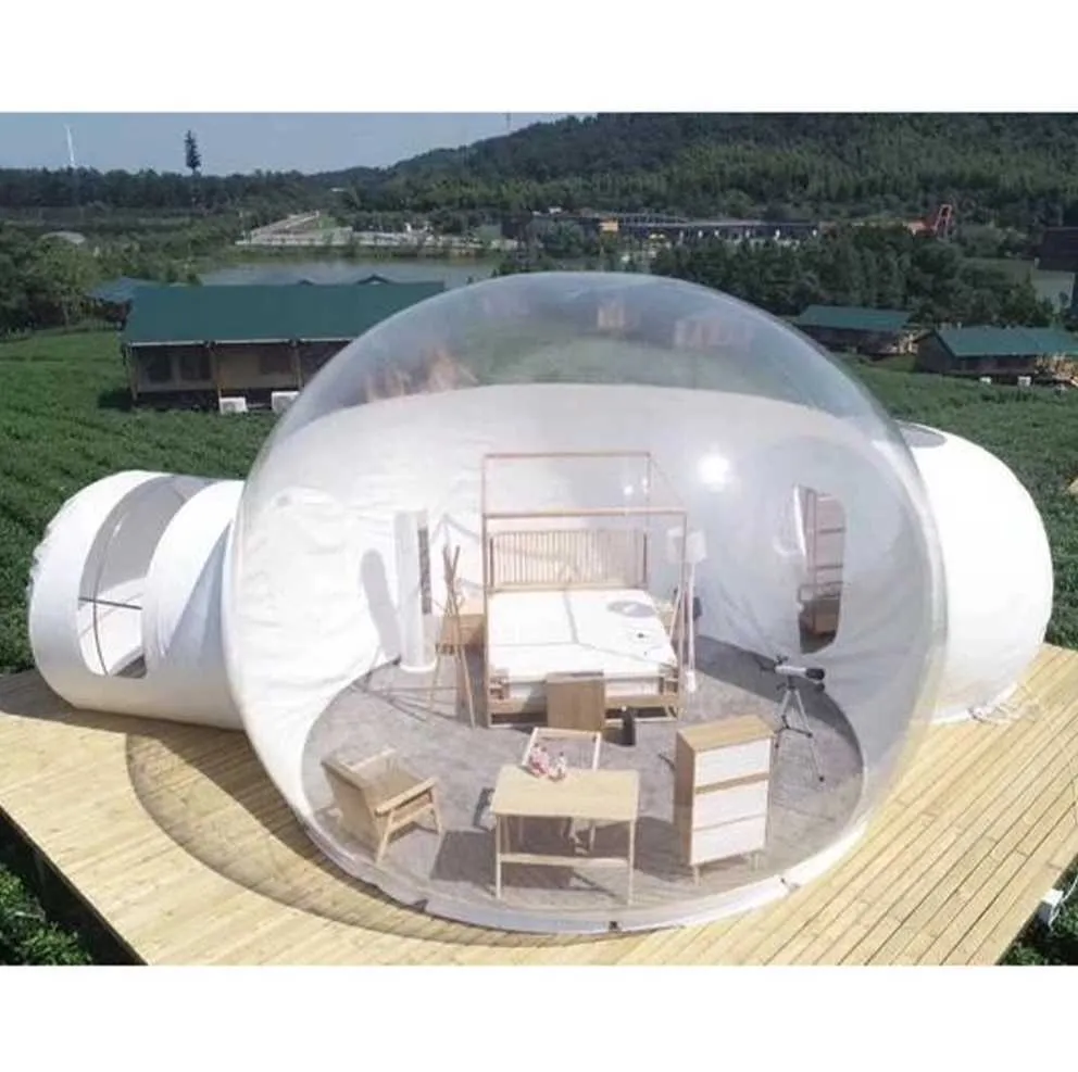 Grote Clear Top Outdoor Opblaasbare Bubble Tent Huis Campagne Dome Met Slaapkamer En Toilet Voor Camping Transparant Hotel Glamping