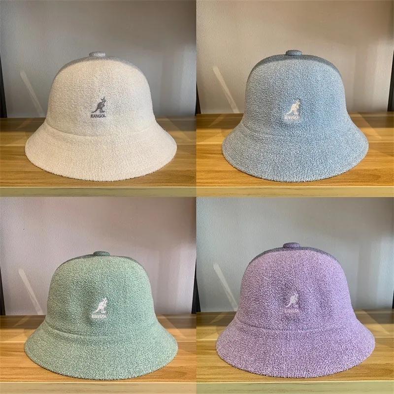 Wide Brim Hats Bucket Spring Cotton Knitted Kangaroo Fisherman Hat Classic Solid Female Painter Wool Women s 230704