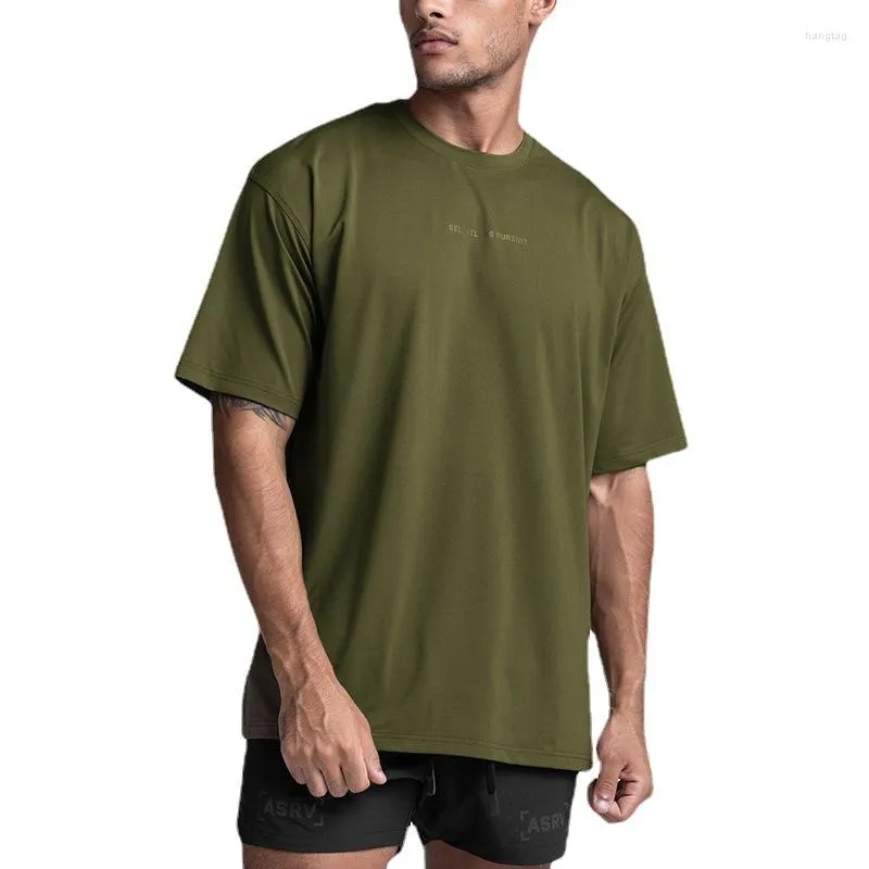 Herr t-skjortor D-42 snabb torr sport brev tryck kort ärm sommar t-shirt mode märke fast färg lösa avslappnade enkla grundläggande tröjor