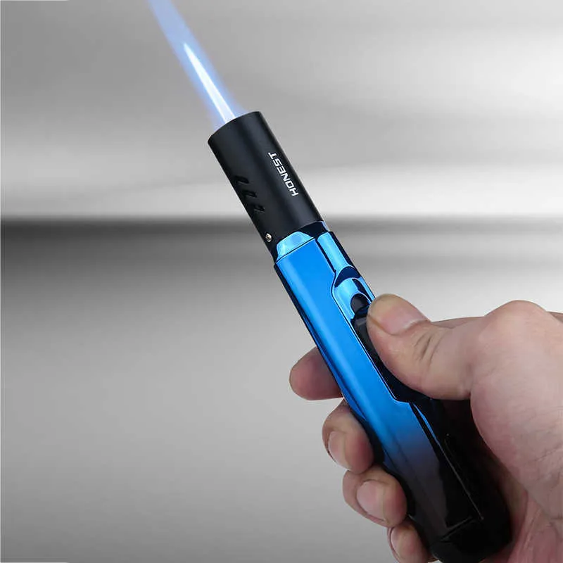 HONNÊTE Turbo Bleu Flamme Briquet À Gaz Pistolet Cuisine Cuisine Fumer Accessoires Coupe-Vent BBQ Bijoux Soudage Cigare Ligh LEG7Sans