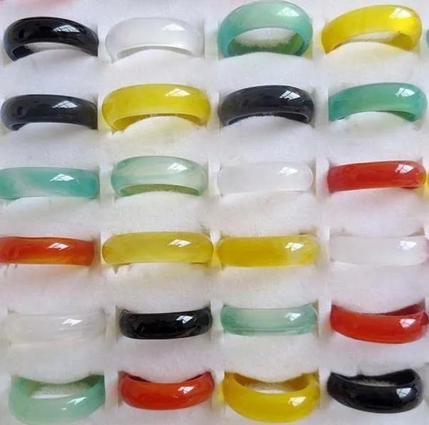 Anneaux de bande d'agate en pierre naturelle pour femmes hommes CTS 6 mm BlackGreenfire Redbluewhite Multicolore Facetted Gemstone Mariding Aneau