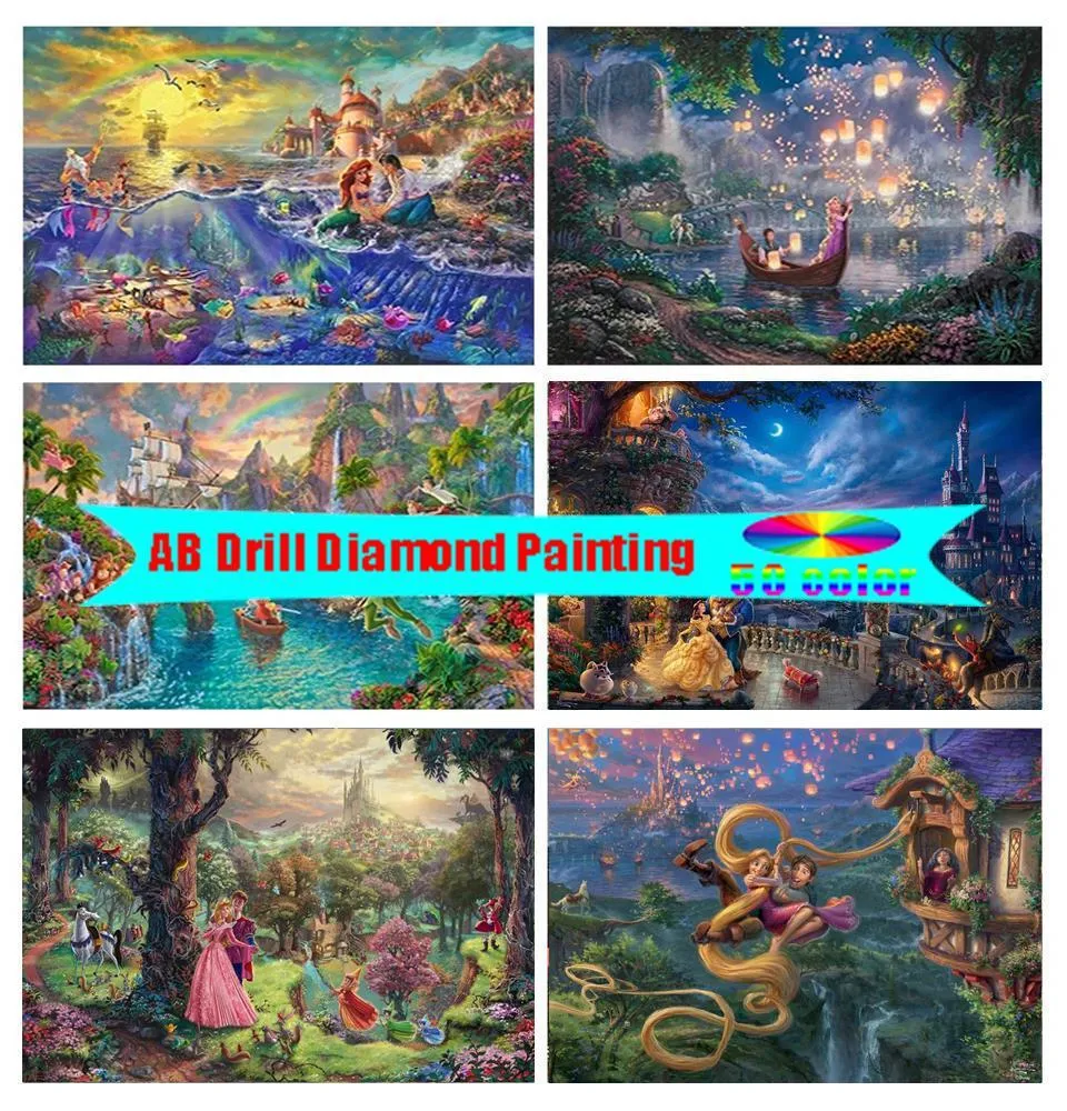 Tricô 50 colorido fantasia princesa paisagem 5d diy ablating diamante pintura de mosaico sereia diamante bordado decoração de casa