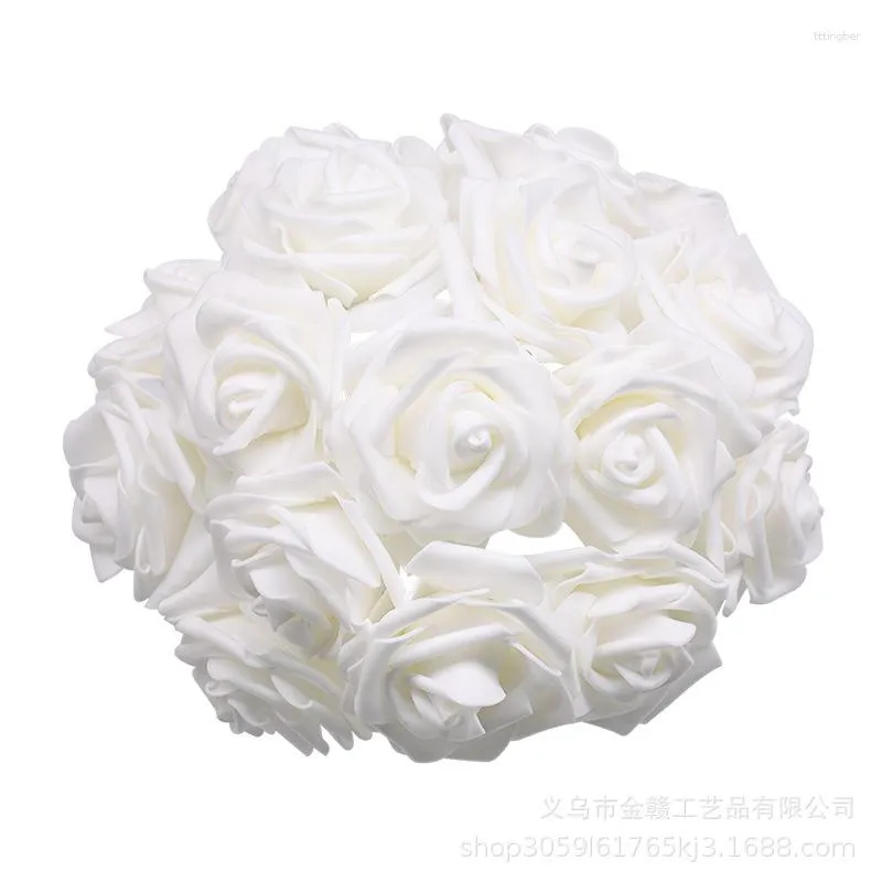 Fleurs décoratives 50pc 8CM avec poteau Simulation PE mousse Rose main tenant fleur mariage Vase Arrangement Bouquet Faux plantes d'extérieur