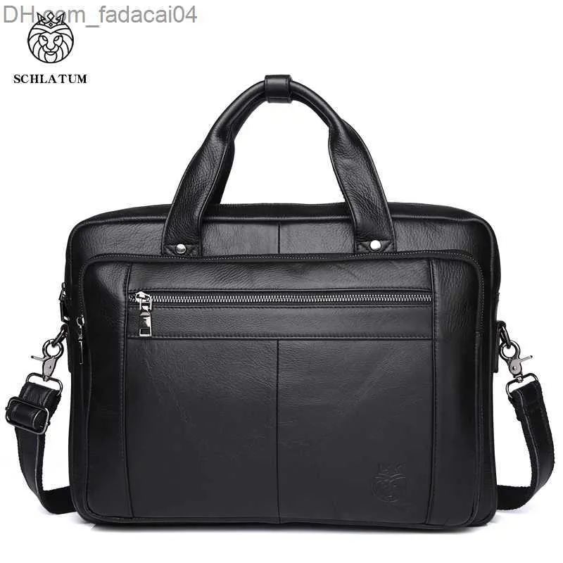 Pastas Pastas SCHLATUM Pasta de Couro Genuíno Masculina Business Luxury Crossbody Bag Moda Couro Ombro Bolsa Mensageiro 14 Polegadas Z230704