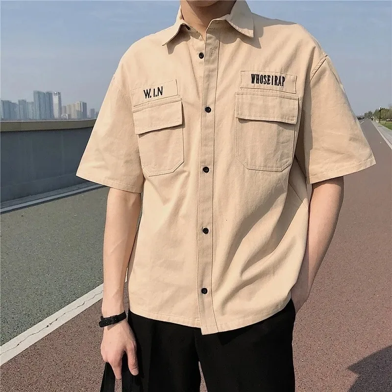 Men's T Shirts Vintage Brand ity Streetwear Men Shirts Short Sleeve Plaid Button Up Fashion Casual Slim Fit Summe 230703