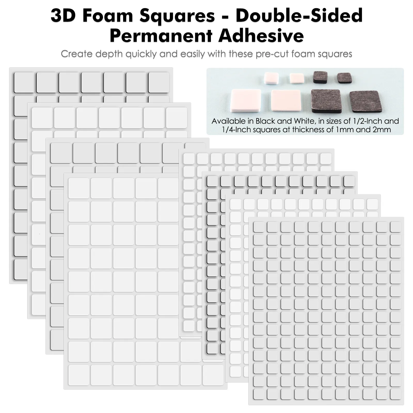 Autocollants adhésifs Un ensemble de petits carrés en mousse 3D Autocollants à pois Ruban de fixation auto-adhésif Noir et blanc Adhésifs dimensionnels collants permanents 230703