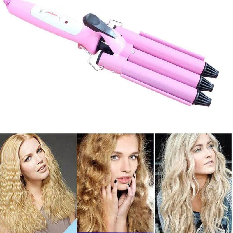 Professional beach wave Curling iron Tongs Pink Cone Head Ceramic triple Curling Iron Big Wave Three Barrel Hair curler ZA2056 Whgts