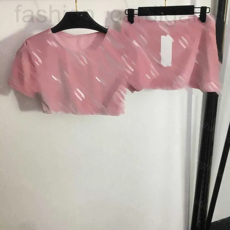 Two Piece Dress designer 23ss womens clothing skirt set Flocking waist Slimming Short sleeve T-shirt short velvet sets High quality 2ICI