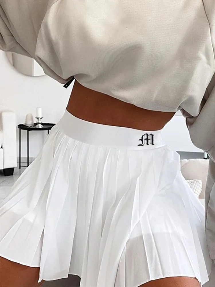 DHgate Womens Pleated Skirt Short White Elastic Waist Mini Sexy Casual Summer Embroidery Y2K Tennis Preppy 90s Apparel