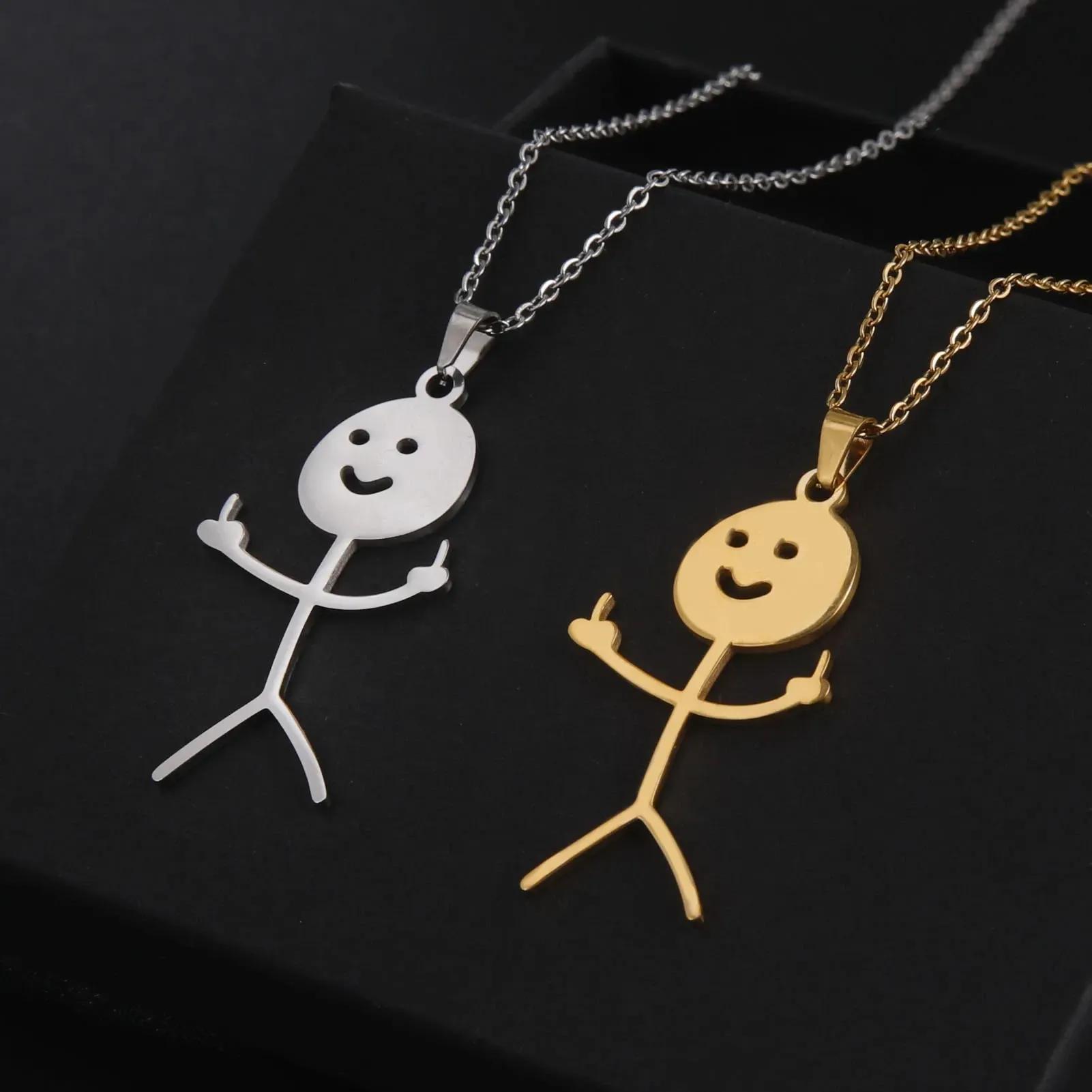 Mode Hip Hop Fxck Vous Drôle Doodle Pendentif Collier Pour Homme Femme Stickman Moyen Doigt Rock Punk Collier Partie