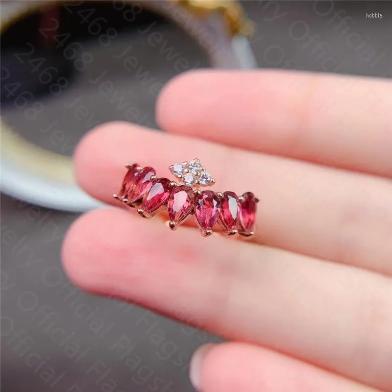 Cluster-Ringe, natürlicher rosa Turmalin-Ring, 925er Silber, Damen-High-End-Atmosphäre, Geschenk für Freundin