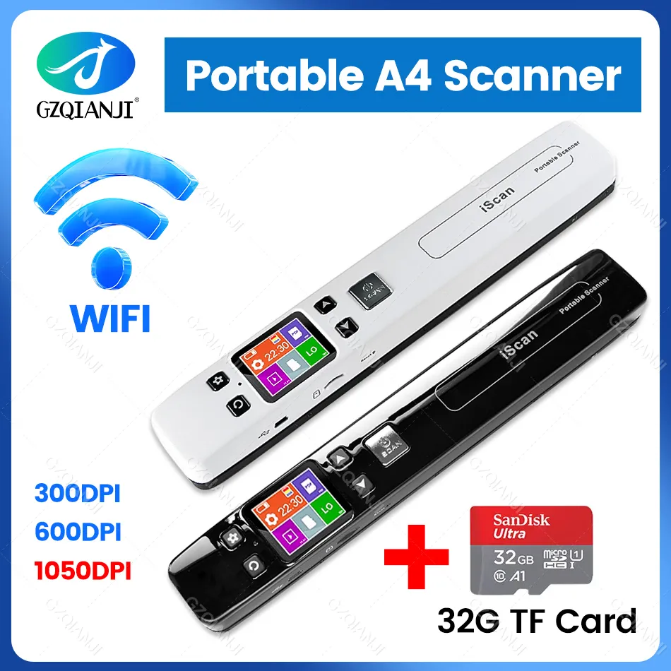 Skanery dokumentów Wifi Bezprzewodowy Mini Przenośny Skaner dokumentów A4 Obrazy JPG PDF Czytnik mrówczanu Długopis z kartą TF 16G 32G 1050 dpi USB Przewodowy ISCAN 230704