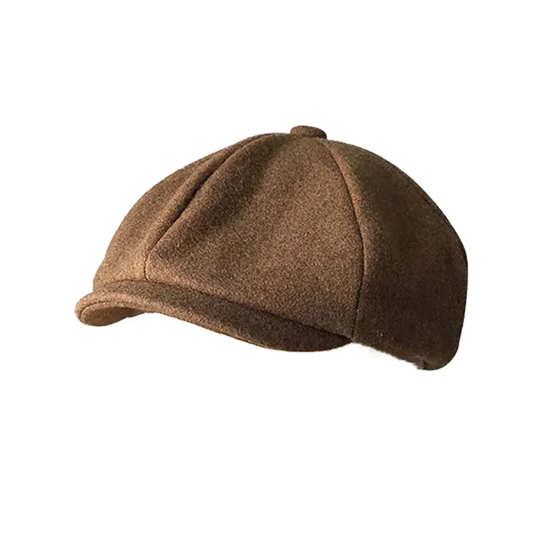 Black Brown Camel Wool Hat Man Newsboy Caps Solid Color Tweed Autumn Octagonal Hat Male Female Gatsby Retro Flat Caps BLM65