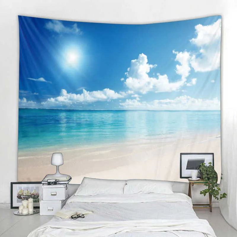 Wandtapijten Blauwe lucht en witte wolken tapijt muur hangende kamer achtergrond doek woondecoratie strandmat yoga slaapbank laken