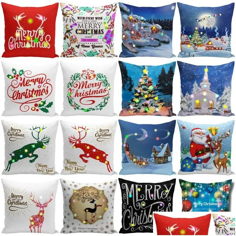 Poszewka na poduszkę Christmas Led 45X45Cm pluszowa Er domowa sofa dekoracyjna poszewka narzuta oświetlona kreatywna dostawa tekstyliów ogrodowych Bedd Dhr6N