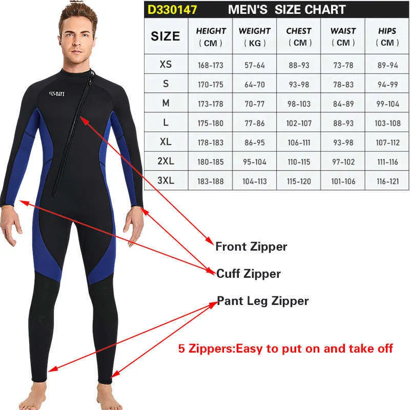 3mm Neoprene Wetsuit Front Zipper Men Kite Surf Diving Suit Women