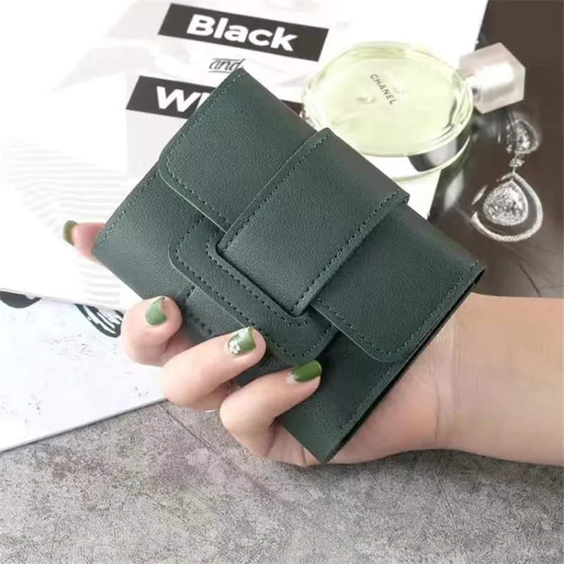 Nowy koreański styl jednokolorowy sznurek potrójnie składany portfel damski portmonetka kopertówka portfel studencki krótki portfel etui na karty