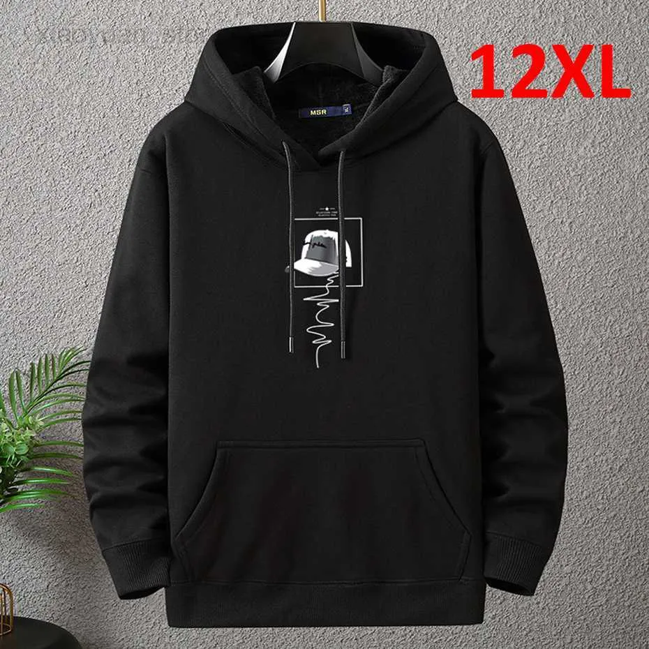 Luvtröjor herr Höst Vinter Tjock fleece Luvtröja Herr 12XL 10XL Plus Size Luvtröjor Herrtryck Huvtröja Stor storlek 12XL Lösa hoodies Blå HKD230704