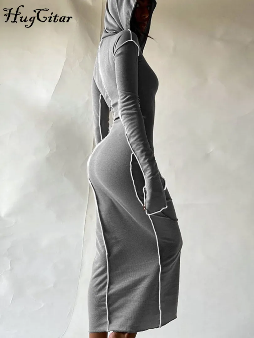 Basic Casual Dresses Long Sleeve Hooded Patchwork Skinny Maxi Dress  Ankle-Length for Autumn Winter Women from Dhgate Basic & Casual Dresses -  price 18.5