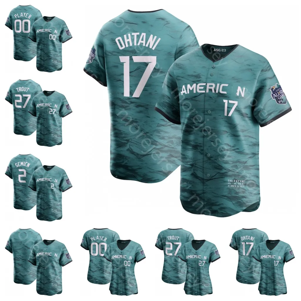 2023 ASG Jersey Mike Trout Aaron Judge Shohei Ohtani Adley Rutschman Vladimir Guerrero Jr. Ramirez Alvarez Luis Robert Jr. Heim Diaz Semien Jung Seager Arozarena