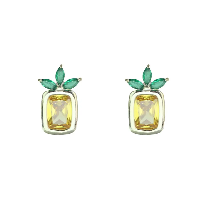 2023 Nouvelle Mode Ananas Micro Incrusté Zircon Boucles D'oreilles Femmes Mignon Exquis Coloré 3A Zircon s925 Boucles D'oreilles En Argent Charme Femme De Luxe Boucles D'oreilles Bijoux Gif