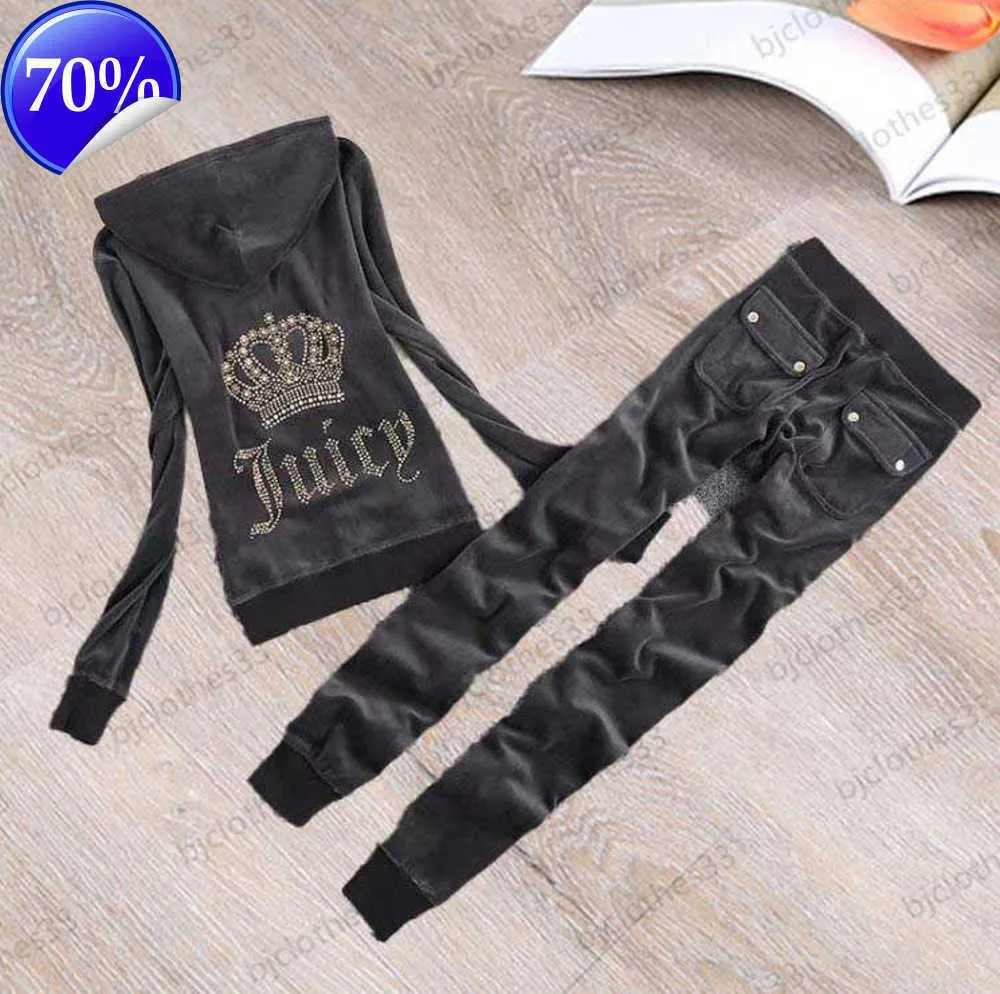 Design Trend Juicy Tracksuit Marke Damen Zwei -TW -Hose -Back -Klassiker heißer Bohrer Dekoration Kapuze mit Kapuze Tops Velvet Stoff Buped Bein Hose 23ES