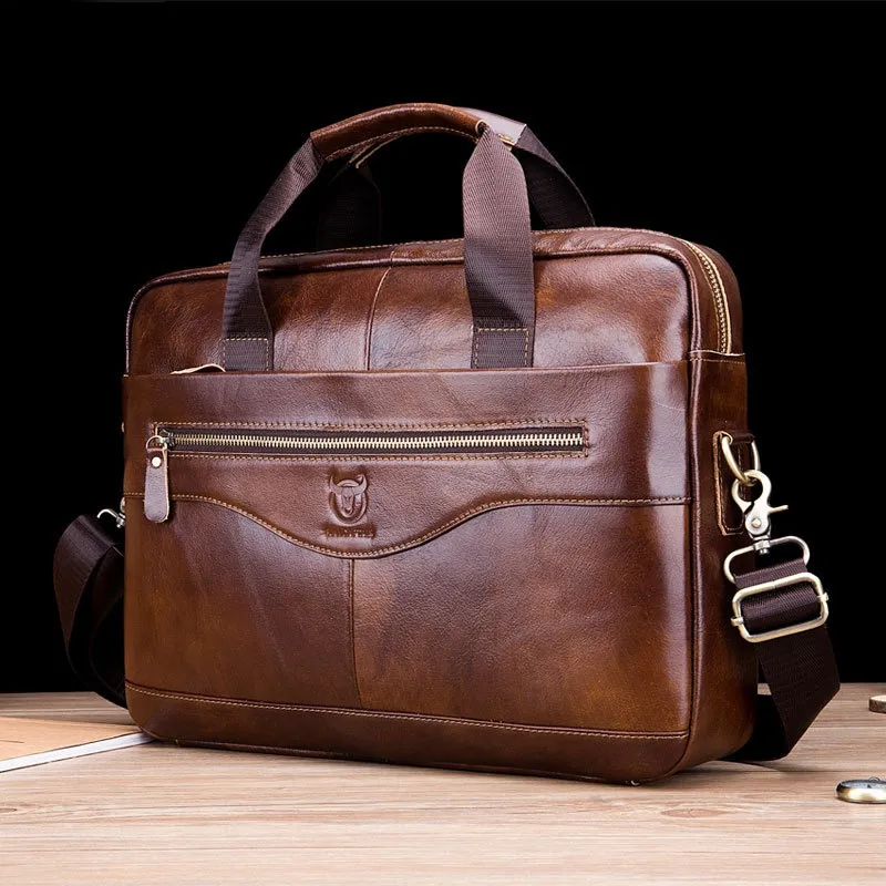 Briefcases Men's Briefcase Genuine Cowhide Leather Business Laptop Messenger Bag 230703