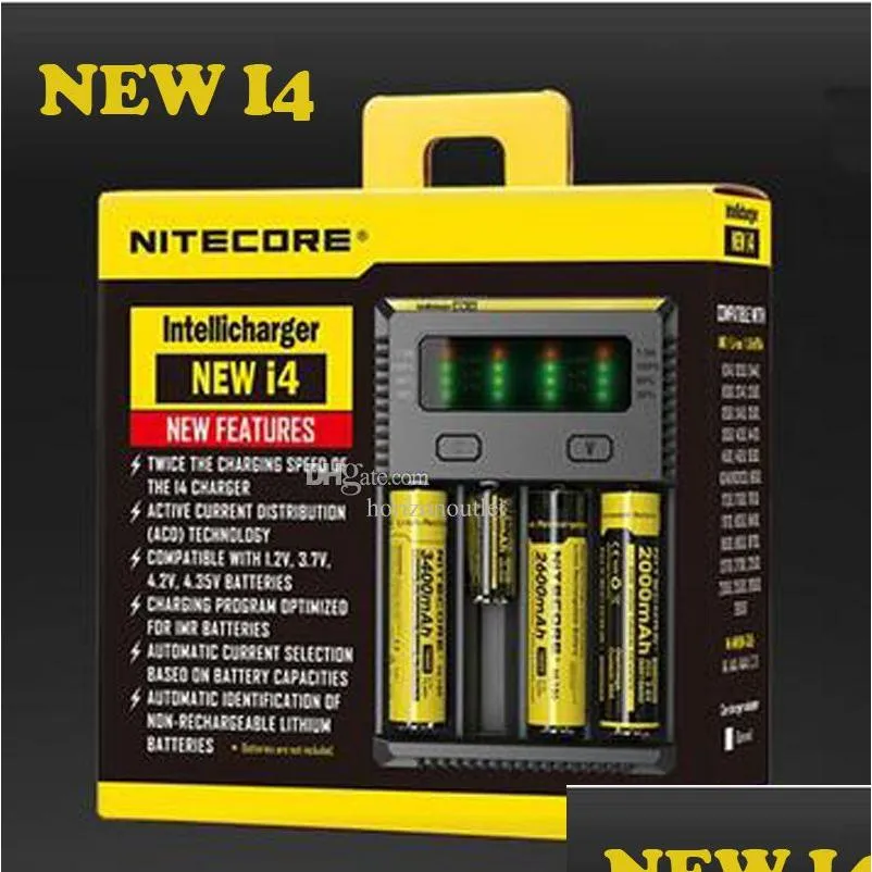 Şarj Cihazları Orijinal Nitecore i4 Charger Digicharger LCD Ekran Pil Akıllı 4 Yuva IMR 14500 20700 21700 LI-ION VS DHUVY için