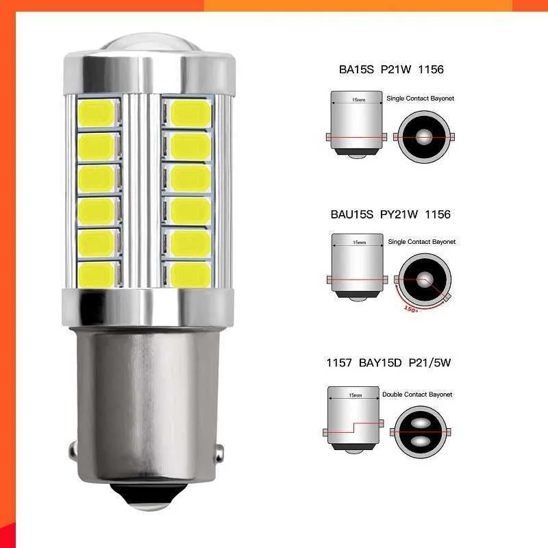 Обновление 1 шт. PY21W P21/5W 1156 Ba15s 1157 Bay15d для автомобиля светодиодные лампы указателя поворота 12 В 33SMD 7000K белые тормозные лампы заднего хода