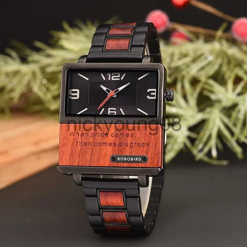 Horloges BOBO VOGEL Hout 2022 Nieuw Vierkant voor Mannen Gepersonaliseerde Waterdichte Quartz Pols Relogio Masculino 0703