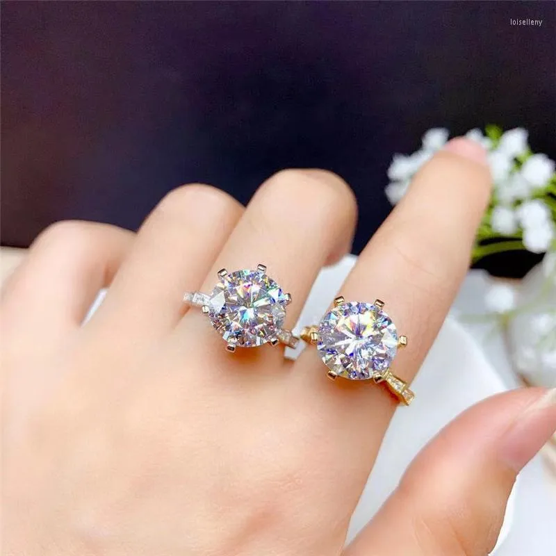 Anéis Cluster 18K Branco Amarelo Banhado a Ouro Original 5 Brilhantes Teste de Diamante Passado Cor D Moissanita Anel de Casamento Jóias com Pedras Preciosas Reais