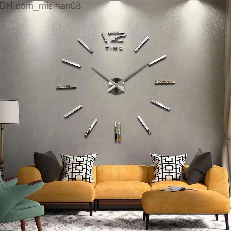 Relógios de parede faça você mesmo relógio de parede sala de estar relógio de quartzo acrílico relógios 3d reloj de pared decoração de casa Adesivo de parede de metal Z230704