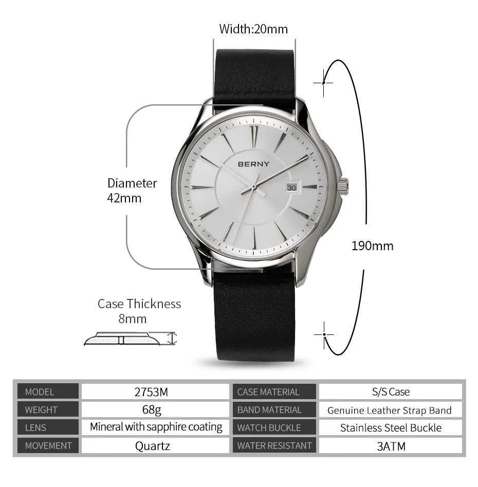 Berny Men Quartz Date Japan Miyota GM10 ES 0703 4 154 DHgate