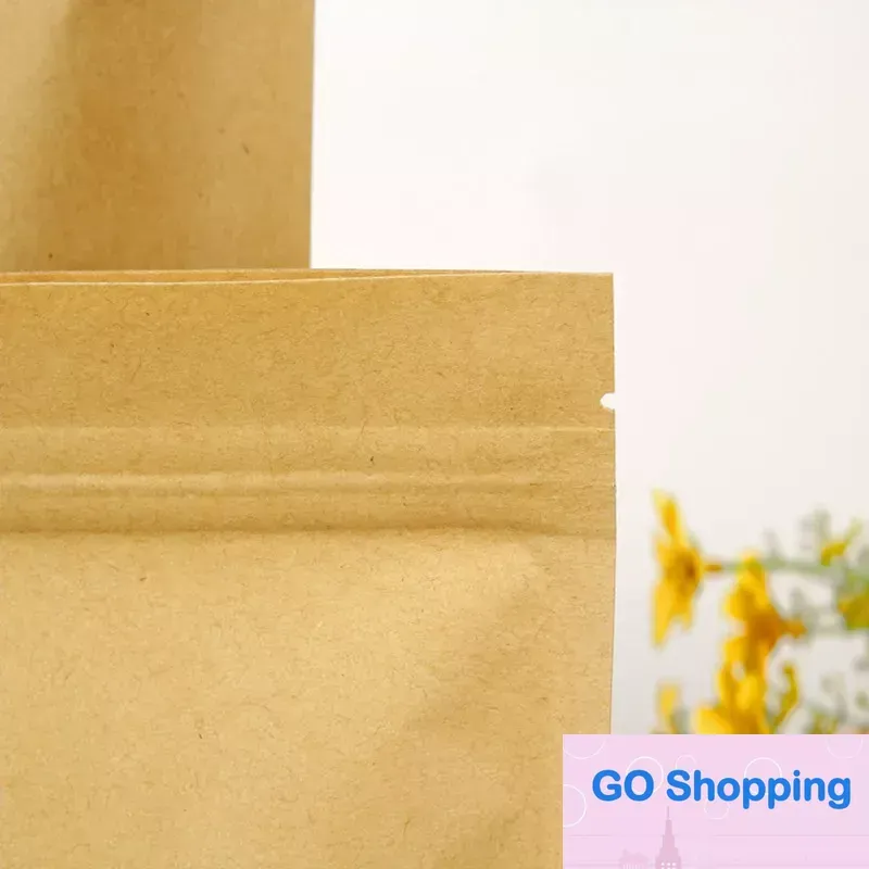 Sacos de vedação Stand Up Gift Food Dry Fruit Tea Packaging Malotes 50 Pcs/lot Zip Lock Papel Kraft Window Bag Retail Zipper Self