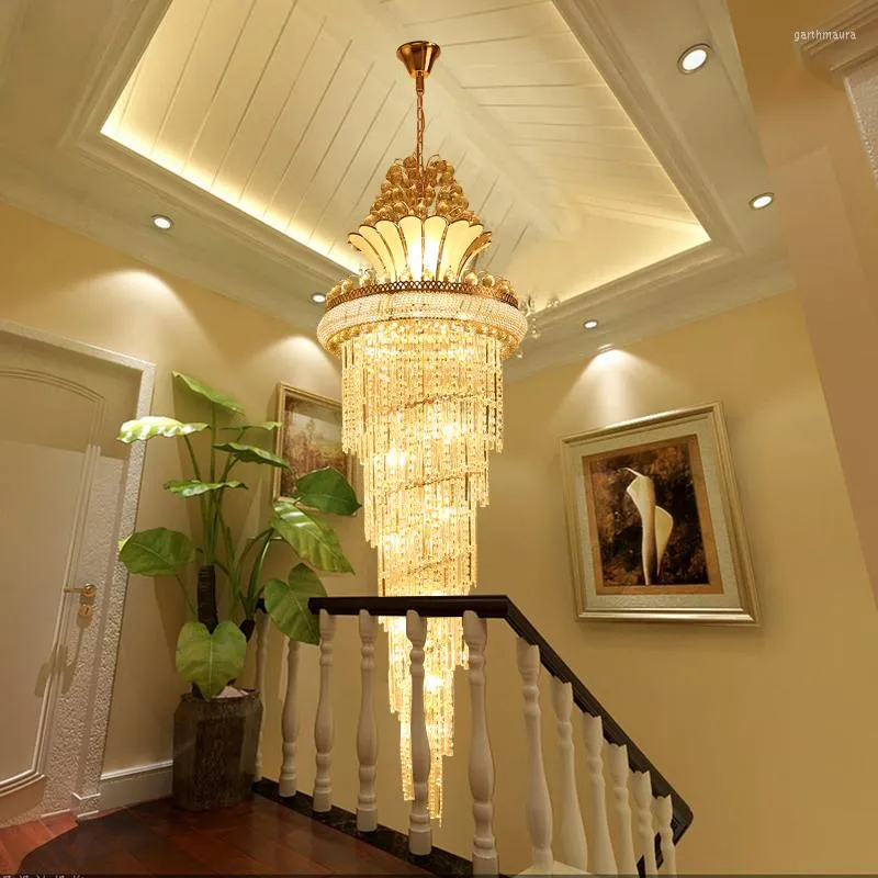 Chandeliers Duplex Floor Large Chandelier Villa Living Room Crystal Lamp Rotating Hollow Staircase Building Mezzanine El Decoration Lamps