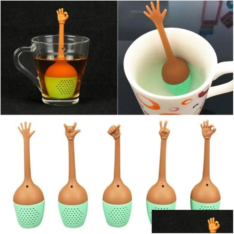 أدوات شاي القهوة Sile Hand Gesture Infuser Thumb Thumb حسنًا ، نعم ، Palm Love you Style Herbal Spice Drop Drop