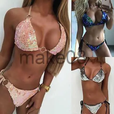 Costumi da bagno da donna Costumi da bagno con paillettes Costumi da bagno push up da spiaggia e reggiseno Bikini Costume da bagno brasiliano a due pezzi J230704