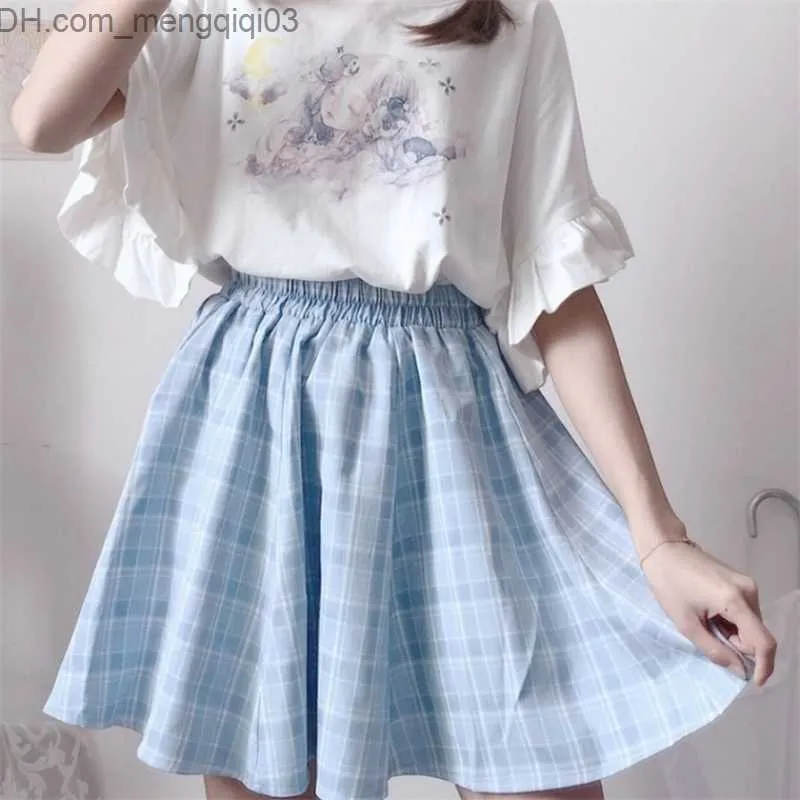 Skirts Japan Mori Plaid Women Summer High Waist Sweet Mini Ruffles Female Aline Harajuku Skirt Pink dent 2xl Z230704